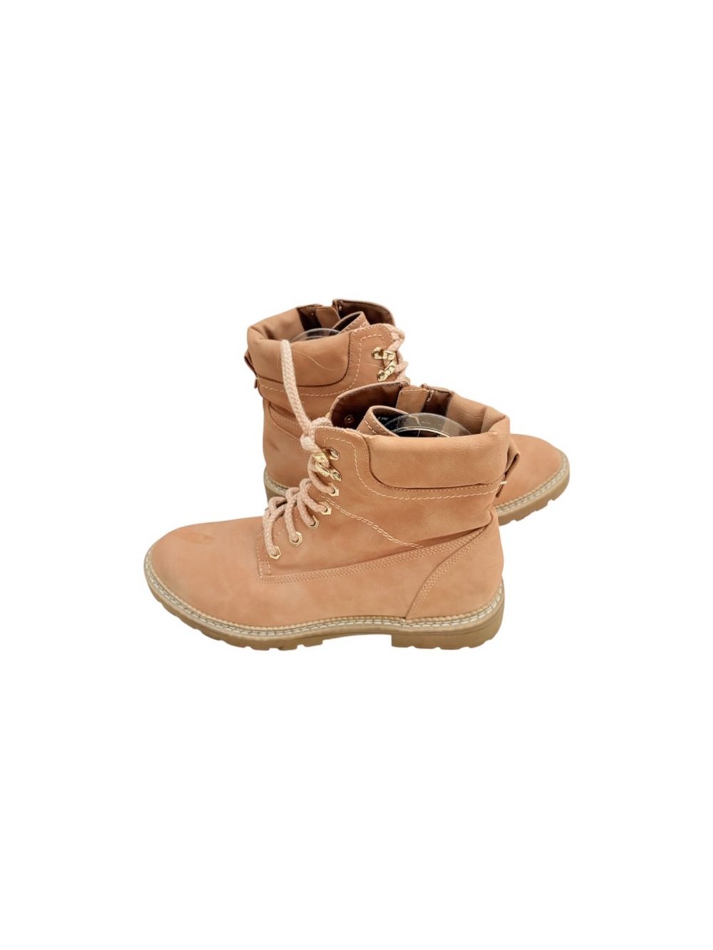 Steve Madden  Pink Tan Lace-Up Faux Leather Combat & Moto Winter Boots 8.5